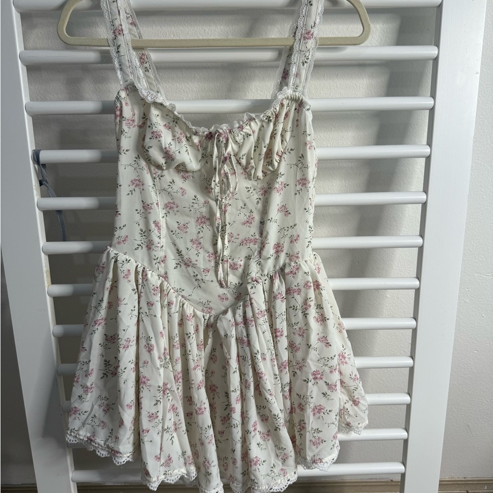 Floral Mini Dress - Cream and Pink